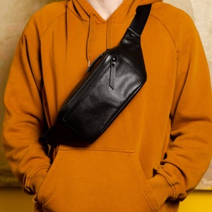 Leder Fanny Pack Herren Damen Vollmaserleder Schwarz Hüfttasche Umhängetasche Sling Bag Bum Bag Festival Leder Gürteltasche Unisex Taillentasche