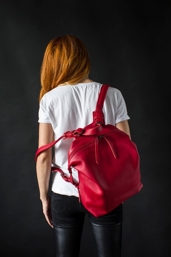 red leather backpack mens