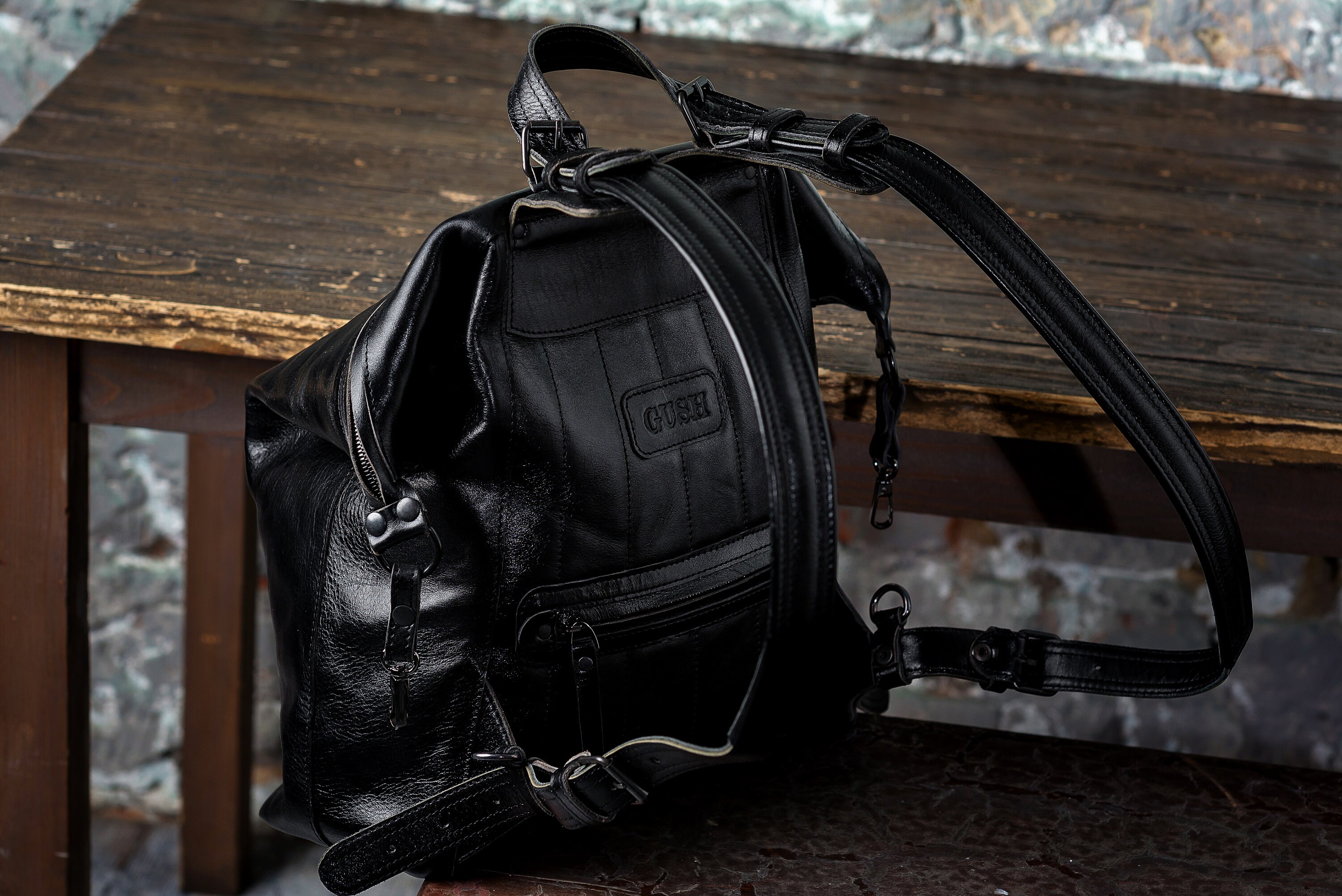 Black Leather backpack women Big Leather Backpack Mens Etsy