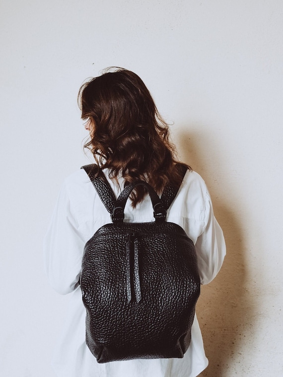 black textured leather backpack Black Leather Backpack for Women, Mens Laptop Rucksack Made From Full Grain  Leather