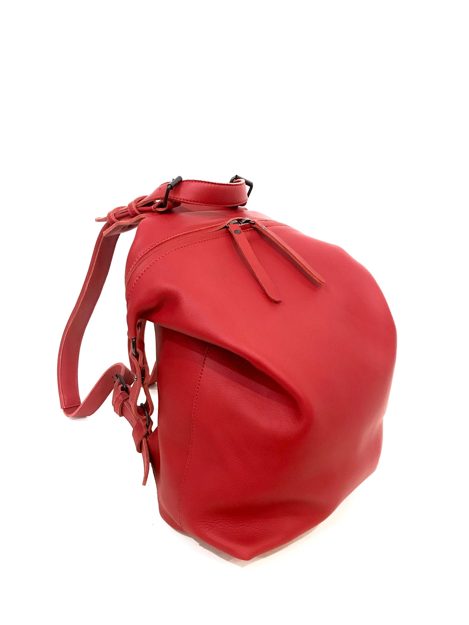 Red Leather Backpack Women Minimalist Leather Bag Men Laptop Etsy