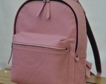 Women's leather backpack, Small pink backpack, Handmade leather rucksack, Everyday backpack, School bag, SALE