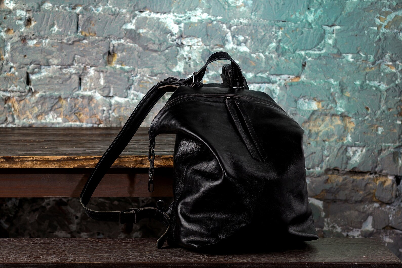 Black Leather Backpack Women Big Leather Backpack Mens Etsy