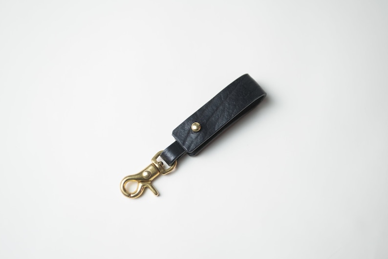 Leather Belt Hanger Snap Hook for Key and Gloves, Belt Loop Key Holder, Leather Dangler Loop, Key Fob Keeper w/ Solid Brass Hook & Clasp image 1