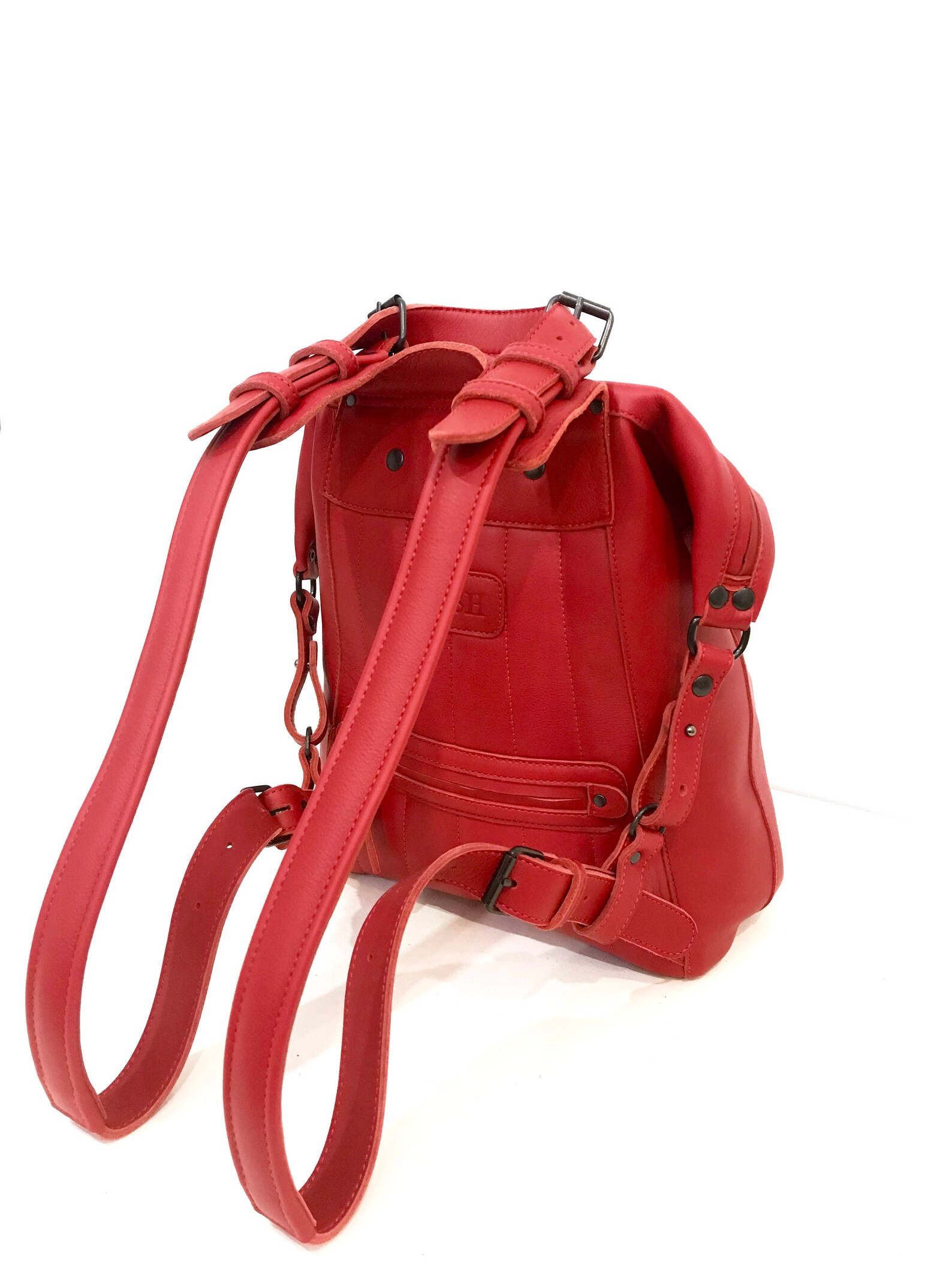 Red Leather Backpack Women Minimalist Leather Bag Men Laptop Etsy