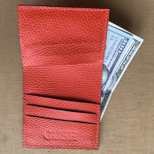 Cartera de cuero naranja mujer cartera de cuero delgada Cartera de hombre Cartera minimalista Cartera bifold delgada Cartera de bolsillo frontal Titular de la tarjeta de cartera de efectivo