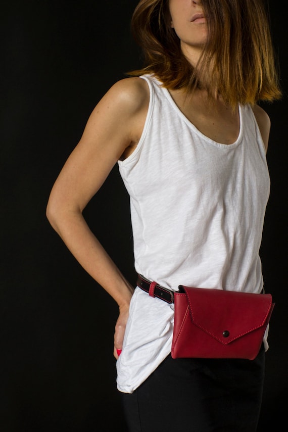 Womens Belt Bag Fanny Pack Waist Bag Red Leather Belt Bag Leather Bag