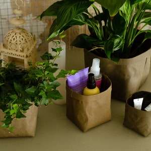 Borsa di carta kaki, carta lavabile, borsa di stoccaggio, vaso organizzativo, cestino portaoggetti da cucina, organizzatore del bagno, sostenibile, ecologico, minimalista