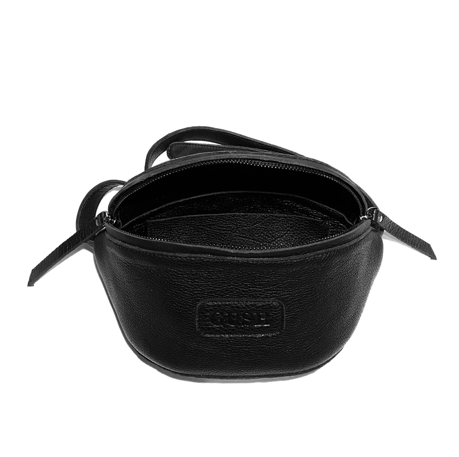 Black leather waist bag Festival fanny pack Leather bum bag Etsy