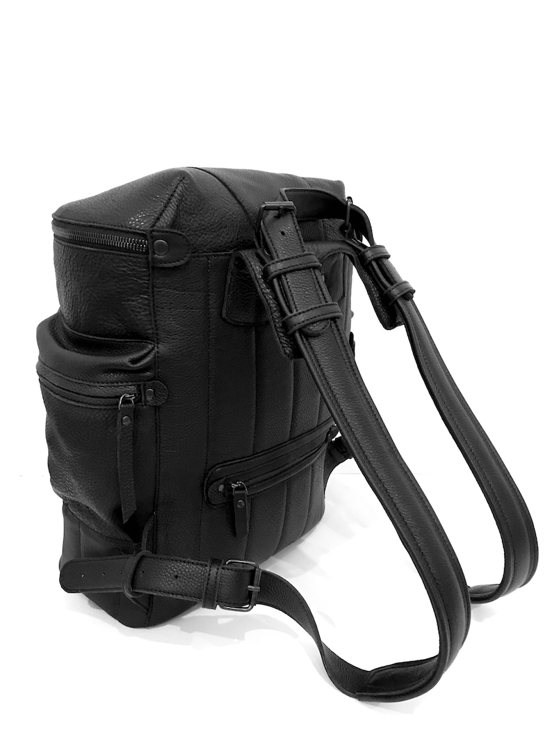 Large black leather backpack men big travel backpack Etsy