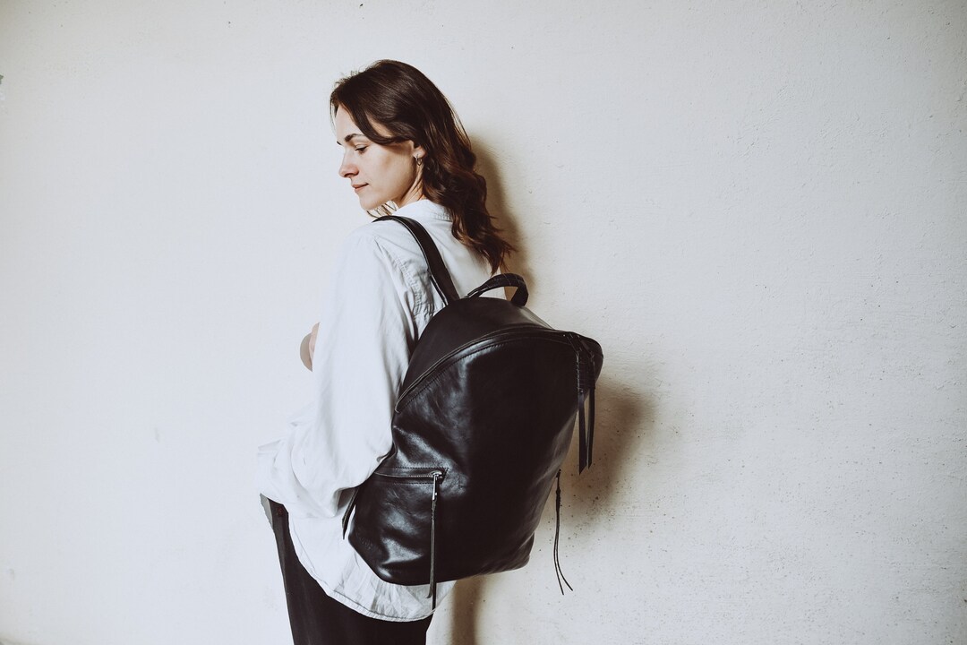 Large Black Leather Backpack for Women and Men Unique Leather Etsy