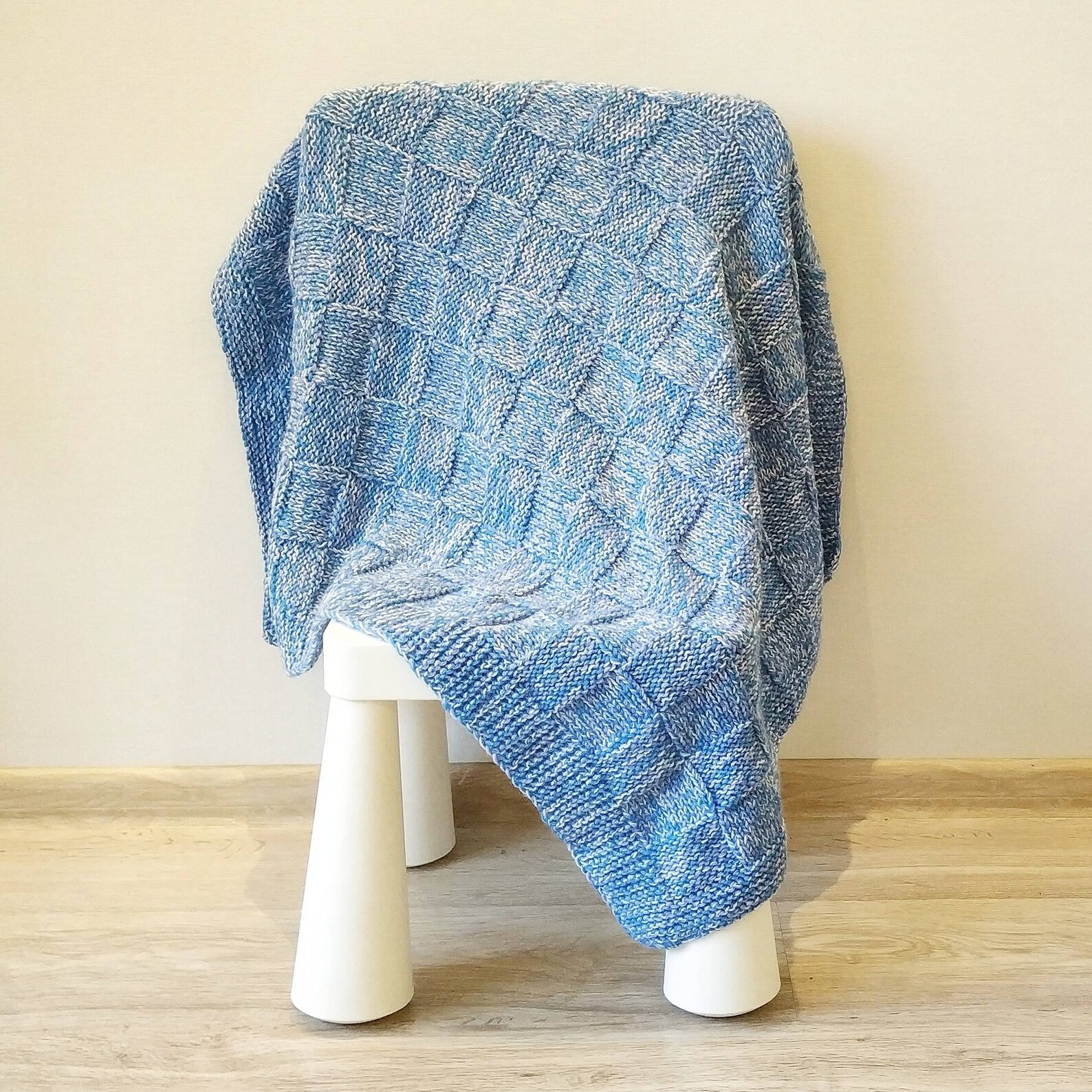 Blue knitted baby blanket Wool knit toddler blanket Baby Etsy