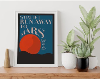 Pôster com a letra da música "Run Away to Mars", opções de cores personalizadas (download digital)