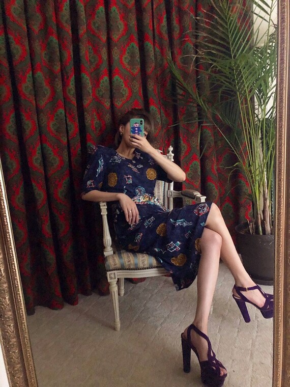 Antique Pattern Scarf Strap Dress