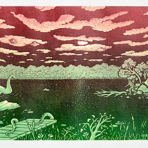 Cryptids - Handmade Print with Bigfoot, Nessie, UFOs and Other Creatures
