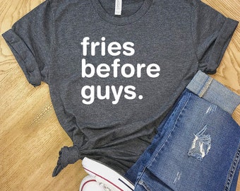 Yoga Tee Gift for Her Shirts with Sayings Heather Gray or Royal Blue Fries Before Guys Womens Graphic Racerback Tank Top
