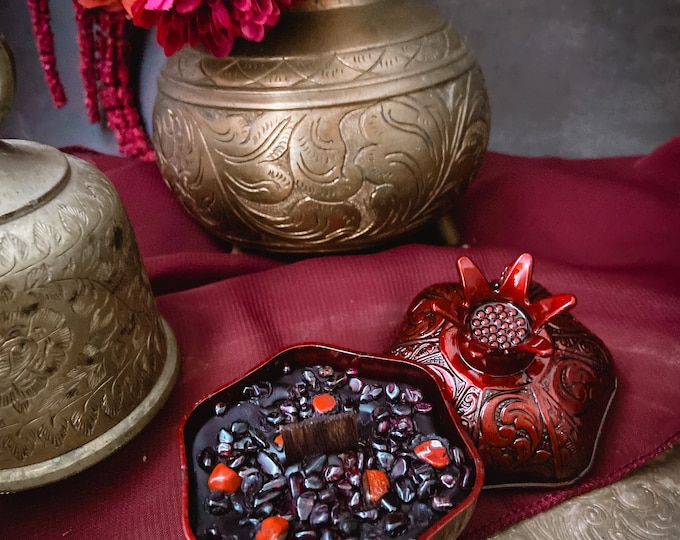 Persephone Candle, Pomegranate Candle, Pomegranate Decor, Persephone Ritual, Persephone and Hades, Crystal Candle, Dark Goddess Ritual