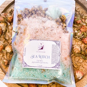 Sea Witch, Bath Salts, Bath Soak, Epsom Salt, Spa Set, Self Care, Rose Bath Salts, Bath Art • Flower Bath • Herb Bath