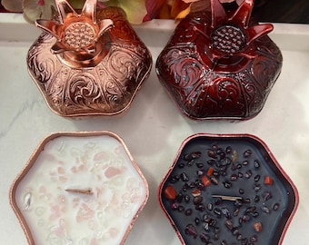 Persephone Candles, Set of 2 candles, Pomegranate Candle, Pomegranate Decor, Persephone Ritual, Crystal Candle, Dark Goddess Ritual,