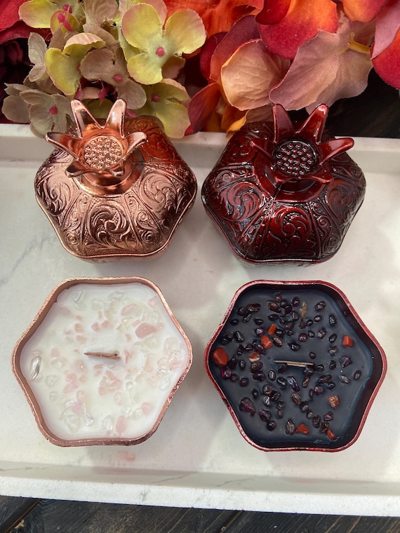 Persephone Candles, Set of 2 candles, Pomegranate Candle, Pomegranate Decor, Persephone Ritual, Crystal Candle, Dark Goddess Ritual,