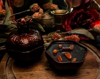 Persephone Candle, Pomegranate Candle, Pomegranate Decor, Persephone Ritual, Persephone and Hades, Crystal Candle, Dark Goddess Ritual