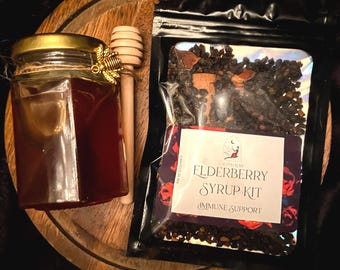 Elderberry Syrup Kit, Elderberry Syrup DIY, Organic Elderberry, Raw Honey, Elderberry Tonic, Herbal Remedies, Herbal Support, Gifts for Mom