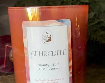 Aphrodite Candle, Crystal Candle, Luxury Candle, Self Love Ritual, Aphrodite Decor, Witchy Gifts, Aphrodite Ritual, Love Goddess, Love Spell