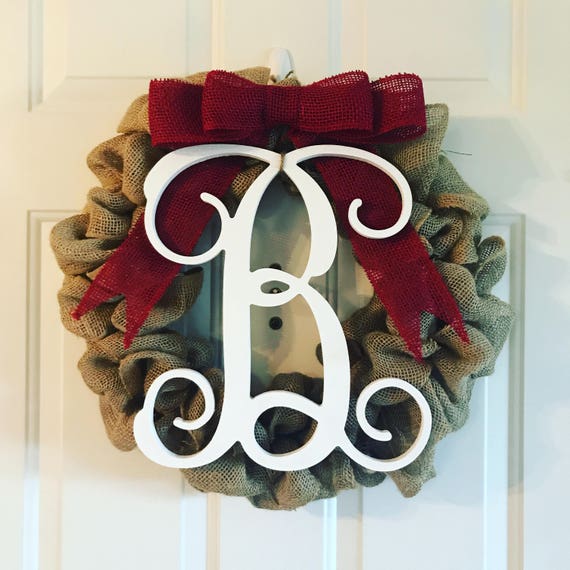 Burlap Monogram Wreath Front Door Wreath Initial Wreath Fall Burlap Wreath