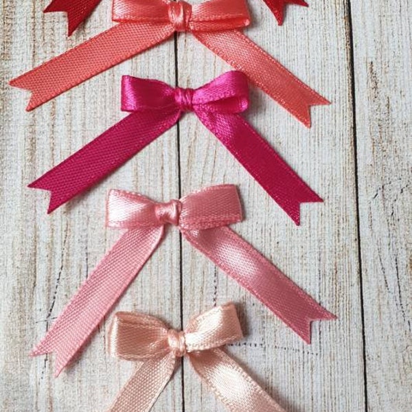 Pretied ribbon bow50/100/150/200 pink Satin Ribbon Bows Applique  Fabric Bow Card Making Scrapbooking Small Tiny Bows
