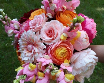 Wedding bouquet  high quality crepe paper flowers - choose how many do you need - 5 or 9 this bouquet contains 3 flowers