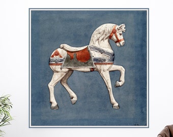 Vintage Carousel Horse Art Print on Canvas Horse Gift Carousel Horse Room Decor Nostalgic Print on Canvas