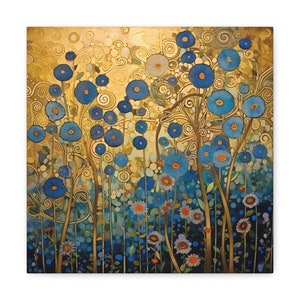 Gustav Klimt Floral Study in Gold Art Print on Canvas Gallery Wrap Vintage Museum Art Classical Vibrant Colors Art Print