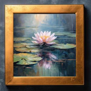 Water Lily Art Print on Canvas Gallery Wraps Interior Design Botanical Art Canvas Large Statement Artwork Floral Print on Canvas