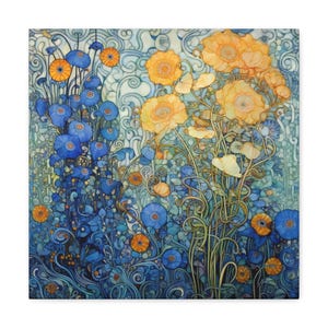 Gustav Klimt Floral Study in Gold Art Print on Canvas Gallery Wrap Vintage Museum Art Classical Vibrant Colors Art Print