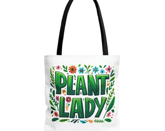 Plant Lady Tote Bag Gardener Carryall Floral Design Tote Bag Gift for Her Gift for Mom Gift for friend coworker 16"x16" or 18"x18"