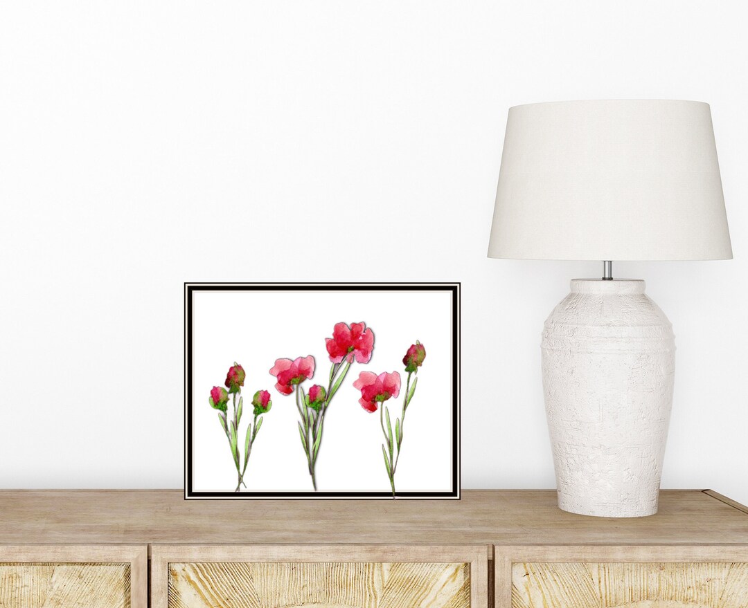 Red Poppy Watercolor on Canvas Botanical Art Print Farmhouse Wall Art ...