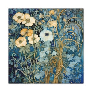 Delicata' Klimt Inspired Floral Art Print on Canvas Gallery Wrap Wildflower Wall Art Large Botanical Wall Art Interior Design Art