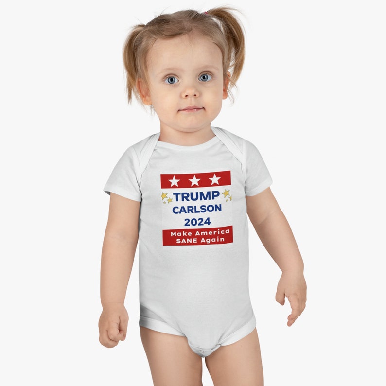 Trump Carlson 2024 Baby Short Sleeve Onesie® by Gerber Childrenswear Funny Baby Outfit Cute Onesie image 4