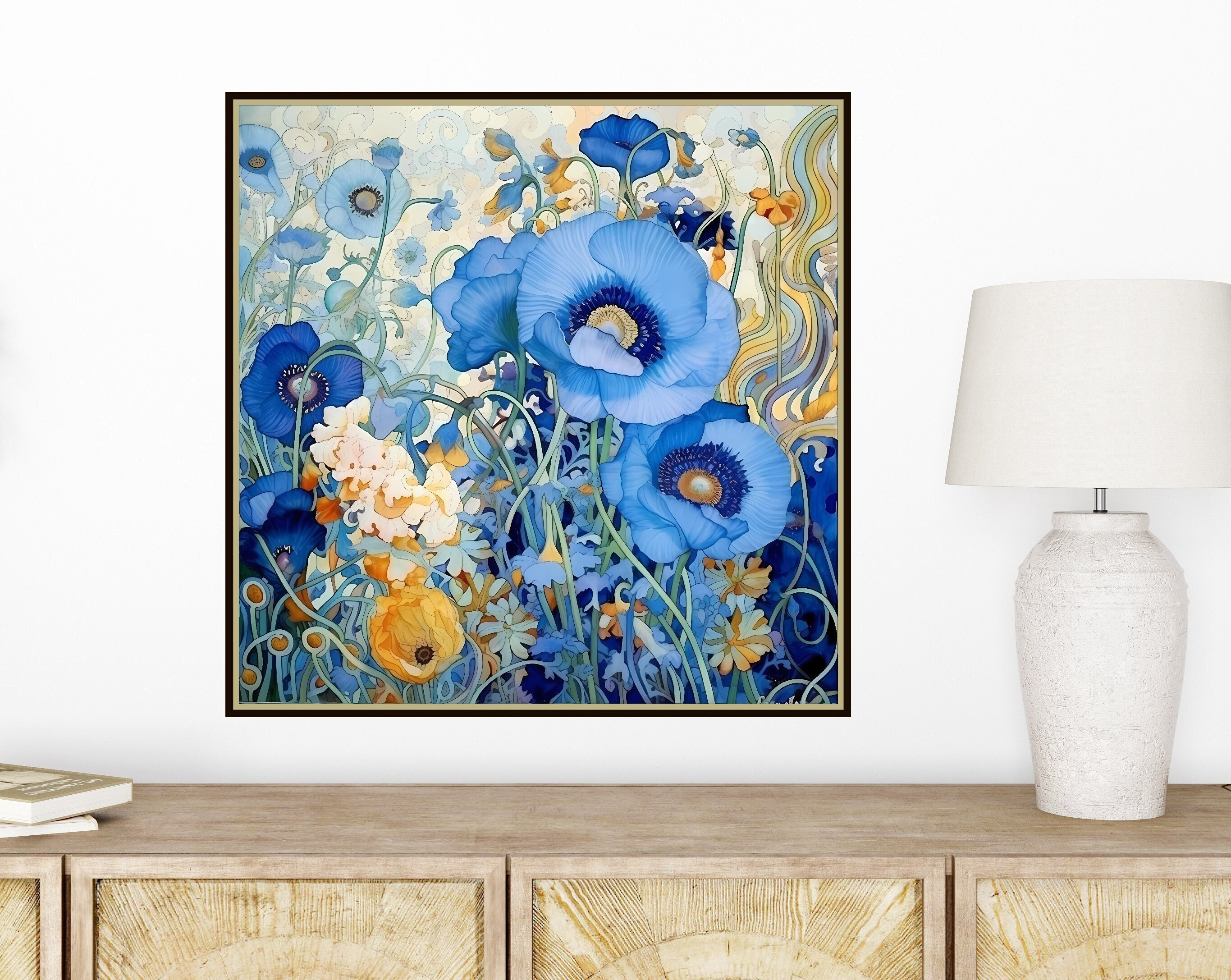 Floral Study in Blue and Gold Gustav Klimt Inspired Art Print #3
