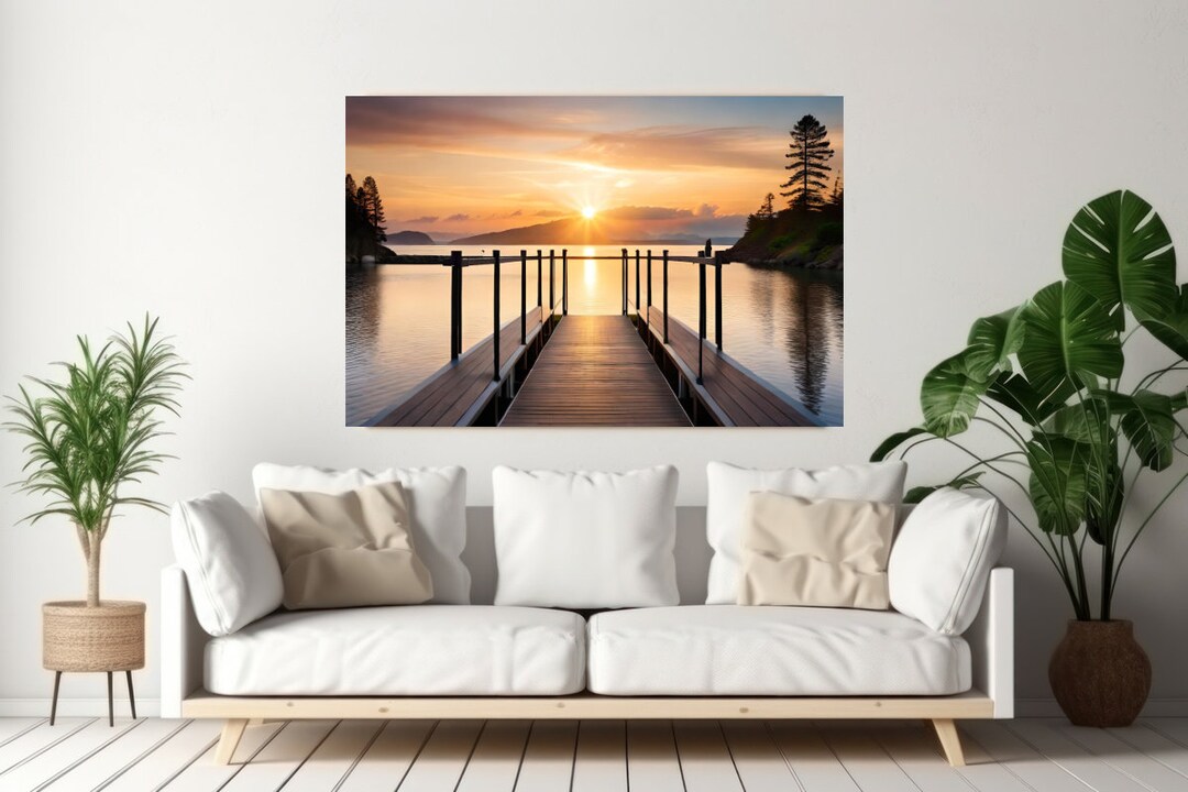 Sunset Over the Dock Canvas Art Print Gallery Style Wall Art Water
