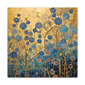 Floral Study in Gold Gustav Klimt Inspired Art Print on Canvas Gallery Wrap Vintage Museum Art Classical Vibrant Colors Art Print