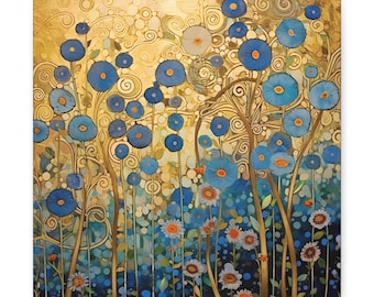 Floral Study in Gold Gustav Klimt Inspired Art Print on Canvas Gallery Wrap Vintage Museum Art Classical Vibrant Colors Art Print