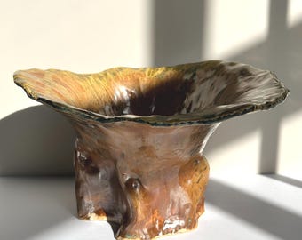 Wood Fired Ceramic Bowl | Sculptural Art Vessel | Ceramic Stump Bowl