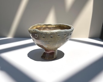 Wood Fired Ceramic Pedestal Bowl: Sculptural Art Vessel