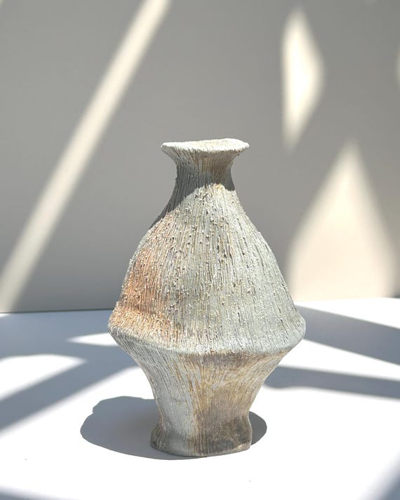 Wood Fired Sculptural Vase: Handmade Ceramic Art Vessel