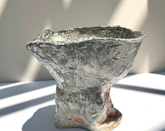 Wood Fired Ceramic Pedestal Bowl: Sculptural Art Vessel