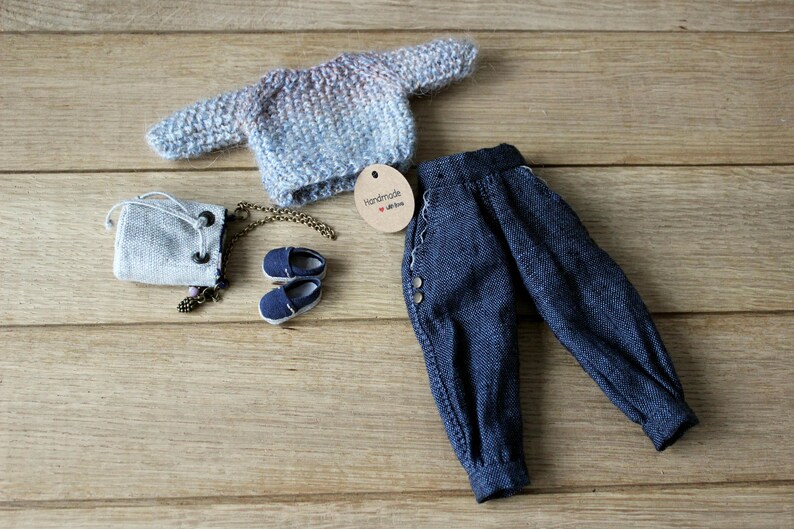 1//6 Action Figure Clothes Dark Gray Knit Sweater Jeans Shoes Set Accessory