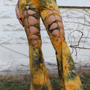 tie dye braided slit weave bell bottoms / flare leggings / palazzo pants