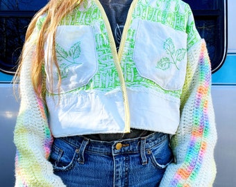 Rainbow Succulent Crop Cardigan