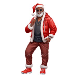 Black Santa Png, Christmas Sublimation, African American Mr. Claus, Melanin Christmas SVG, Transparent Background, Cartoon Style